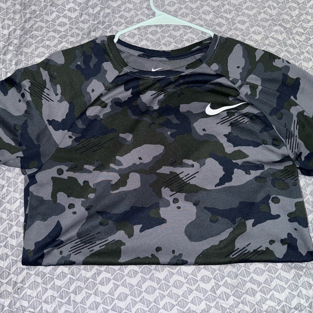 Nike Black and Gray Camouflage Top